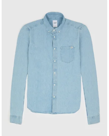 Camasa din denim cu guler fixat cu nasturi, Albastru pastel