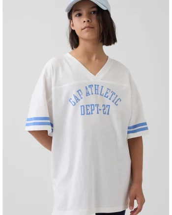 Tricou lejer cu decolteu in V, Albastru pastel/Alb murdar