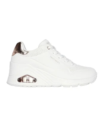 Pantofi sport wedge de piele ecologica, Alb/Auriu