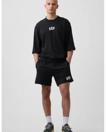 Pantaloni scurti cu logo si snur, Negru