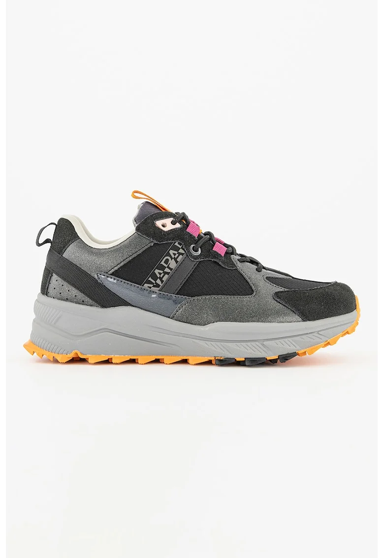 Pantofi sport cu insertii de piele intoarsa Vertic Trail, Negru/Fucsia/Gri inchis