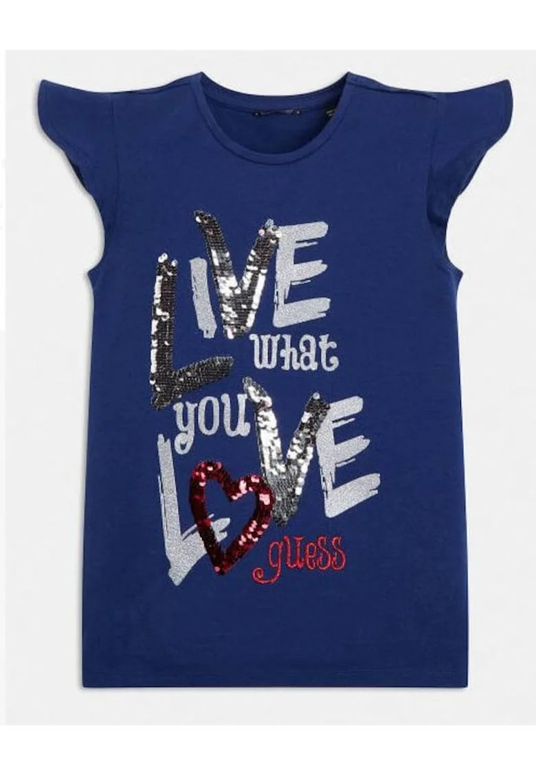 Tricou regular fit cu imprimeu si paiete aplicate