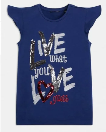 Tricou regular fit cu imprimeu si paiete aplicate