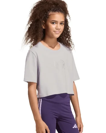 Tricou crop din bumbac, Gri deschis