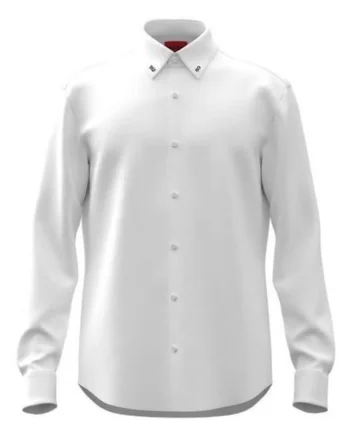 Camasa uni slim fit cu nasturi din amestec de bumbac