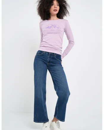 Bluza cu imprimeu floral si text, Roz orhidee