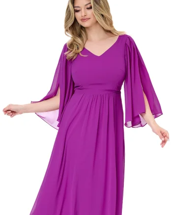 Rochie din sifon cu maneci evazate Monasque, Roz fandango