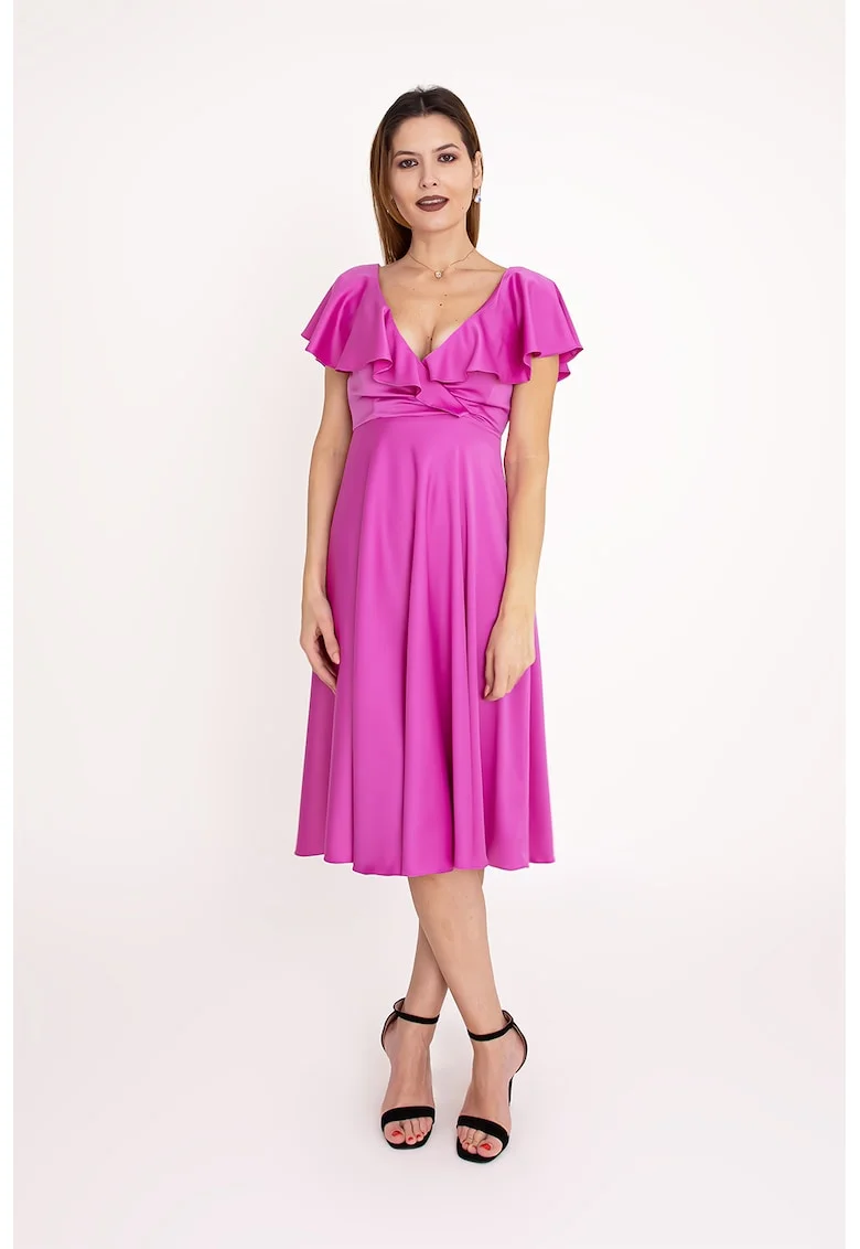 Rochie evazata cu volane Nova, Fucsia