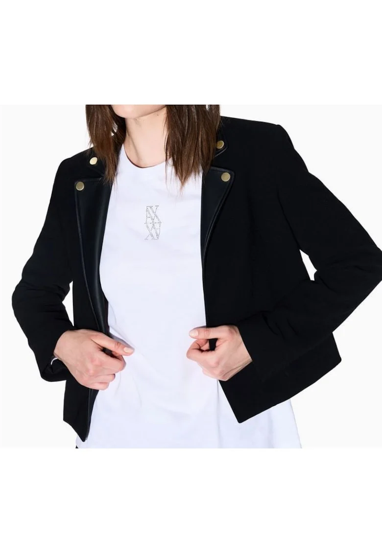 Bluza din bumbac uni cu decolteu la baza gatului