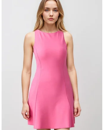 Rochie mini cu croiala in A, fara maneci, Roz bombon