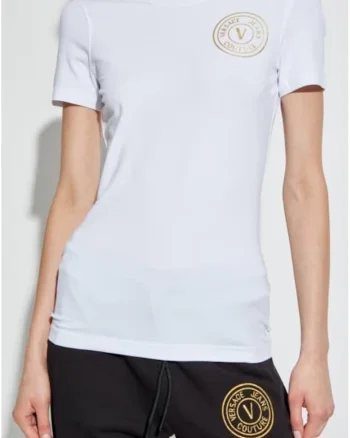 Tricou slim fit cu logo si decolteu la baza gatului