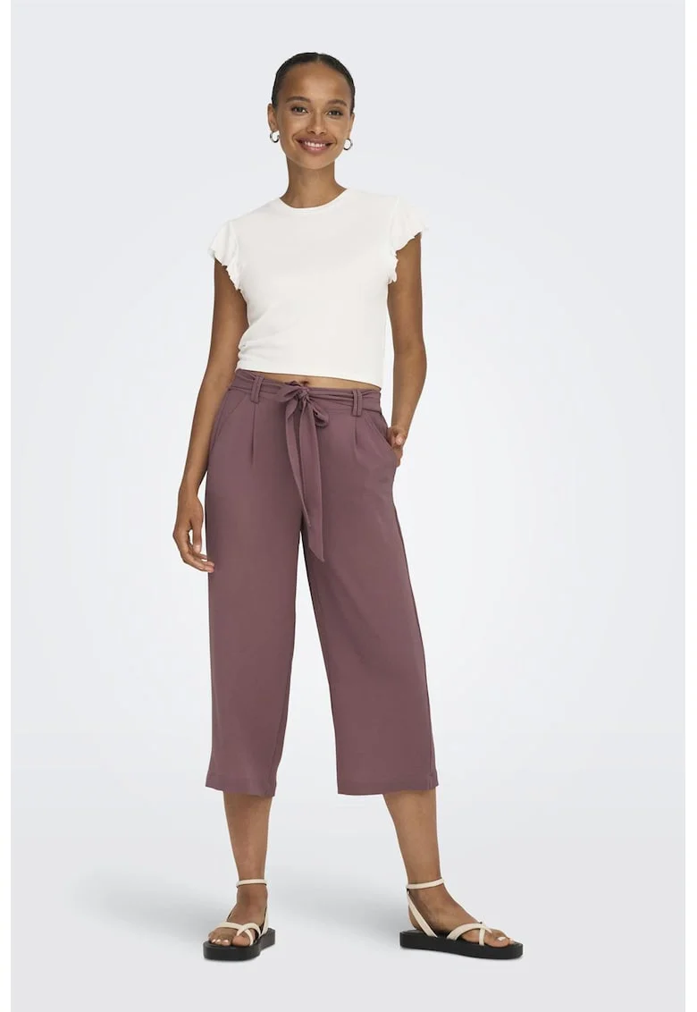 Pantaloni crop cu talie inalta, Violet pruna