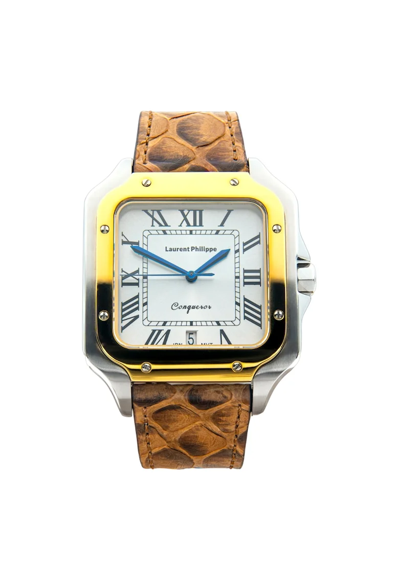 Ceas Conqueror Imperial Topaz Golden Venin cu finisaje Argintii si Aurii, Otel Inoxidabil
