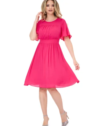 Rochie evazata cu decolteu rotund Nora, Roz aprins