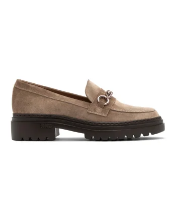 Pantofi loafer de piele cu aplicatie metalica, Maro camel