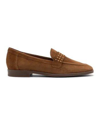 Pantofi loafer de piele intoarsa cu nituri metalice, Maro inchis