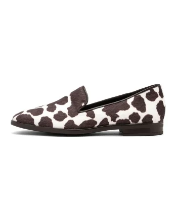 Pantofi loafer din piele cu model, Alb/Maro inchis