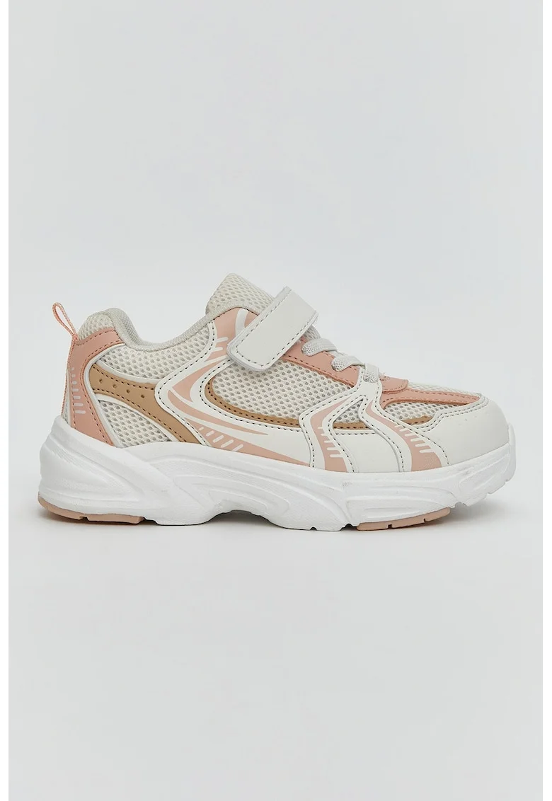 Pantofi sport cu aspect masiv, plasa si piele ecologica, Ecru/Piersica