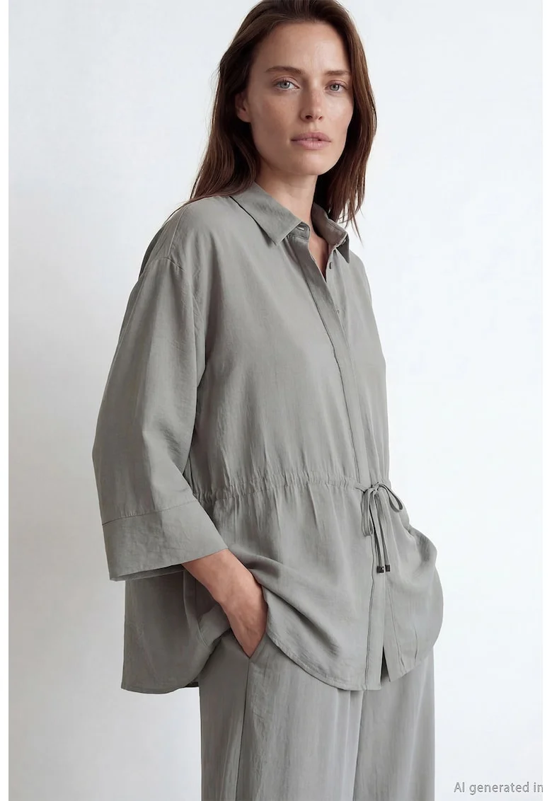 Camasa lejera cu model uni, Gri deschis
