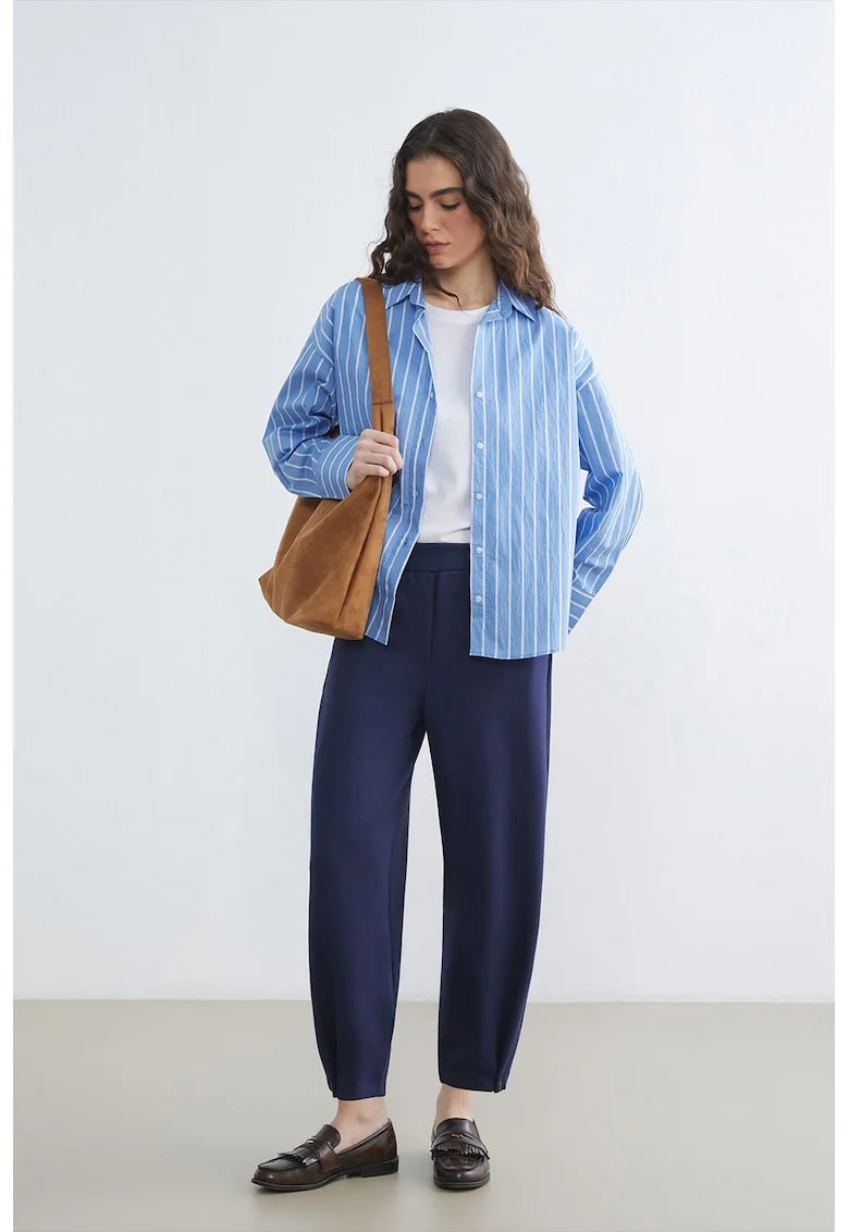 Pantaloni crop cu croiala ballon, Albastru indigo