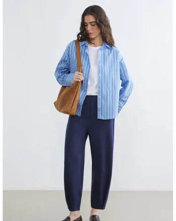Pantaloni crop cu croiala ballon, Albastru indigo