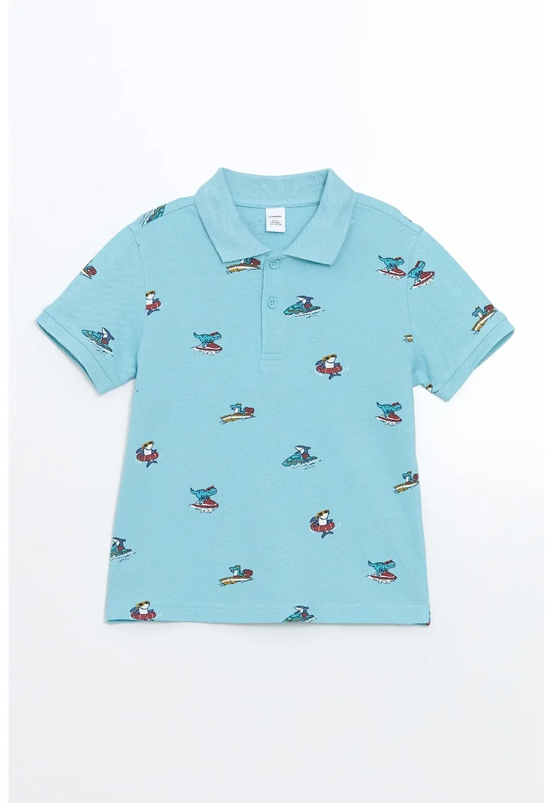 Tricou polo cu imprimeu grafic, Albastru glaciar/Violet pruna