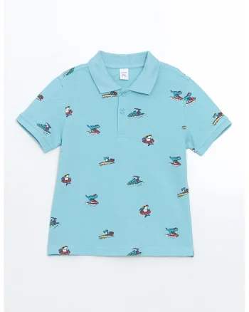 Tricou polo cu imprimeu grafic, Albastru glaciar/Violet pruna