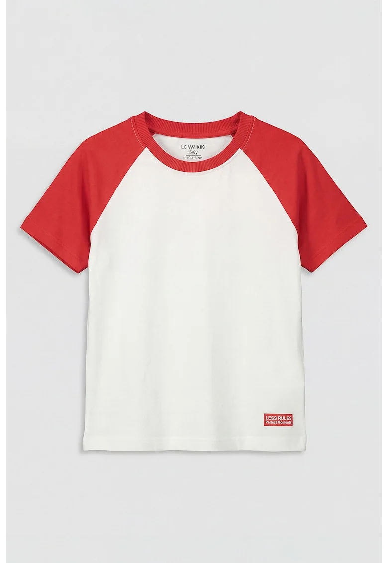 Tricou de bumbac cu maneci raglan, Rosu/Alb
