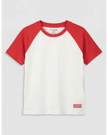 Tricou de bumbac cu maneci raglan, Rosu/Alb