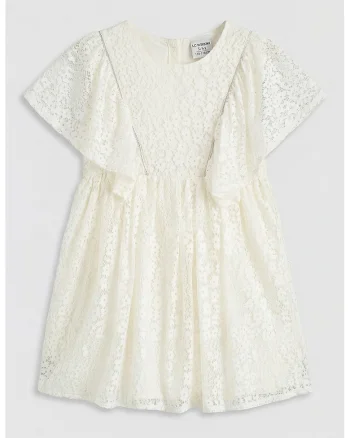 Rochie evazata cu dantela, Alb fildes