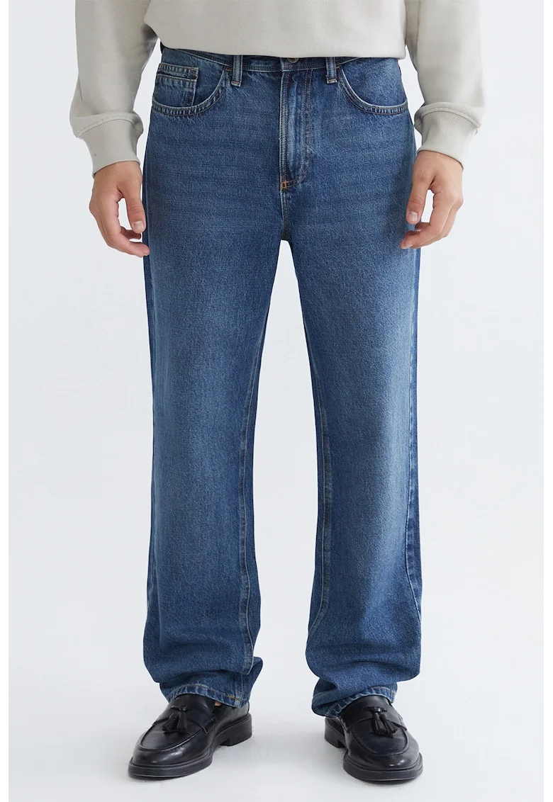 Blugi relaxed fit cu buzunare, Albastru inchis