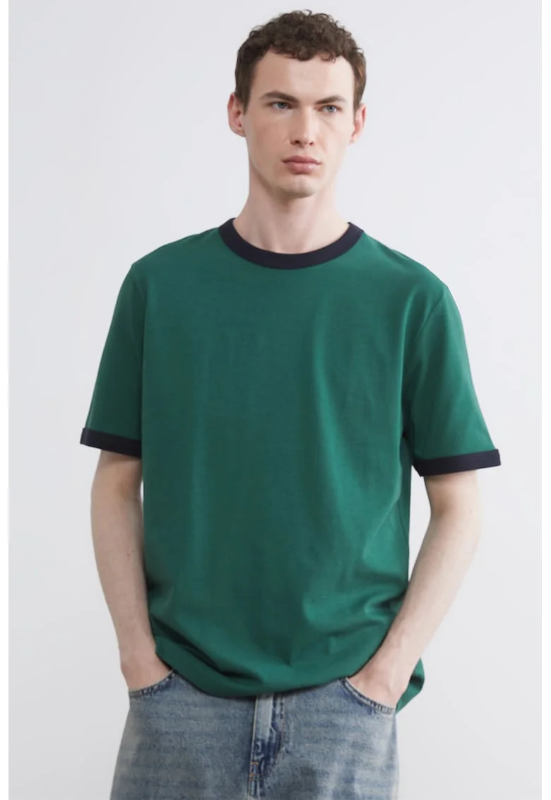 Tricou cu decolteu la baza gatului si terminatii contrastante, Verde englez
