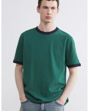 Tricou cu decolteu la baza gatului si terminatii contrastante, Verde englez