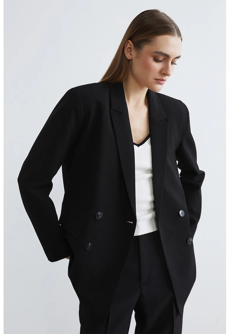 Sacou cu nasturi si model uni, Negru