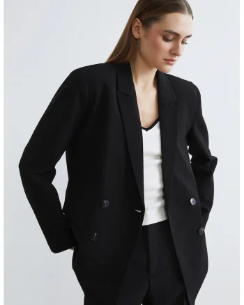 Sacou cu nasturi si model uni, Negru