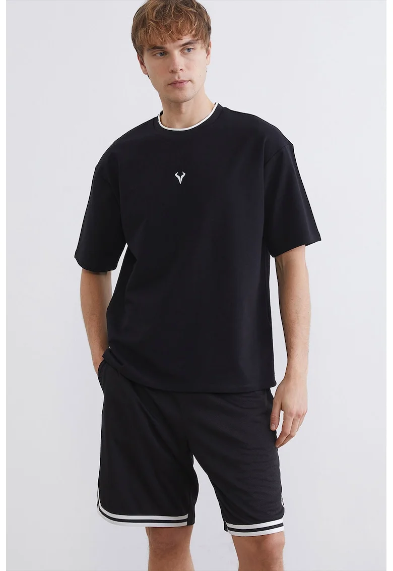 Tricou supradimensionat cu decolteu la baza gatului, Negru/Alb optic