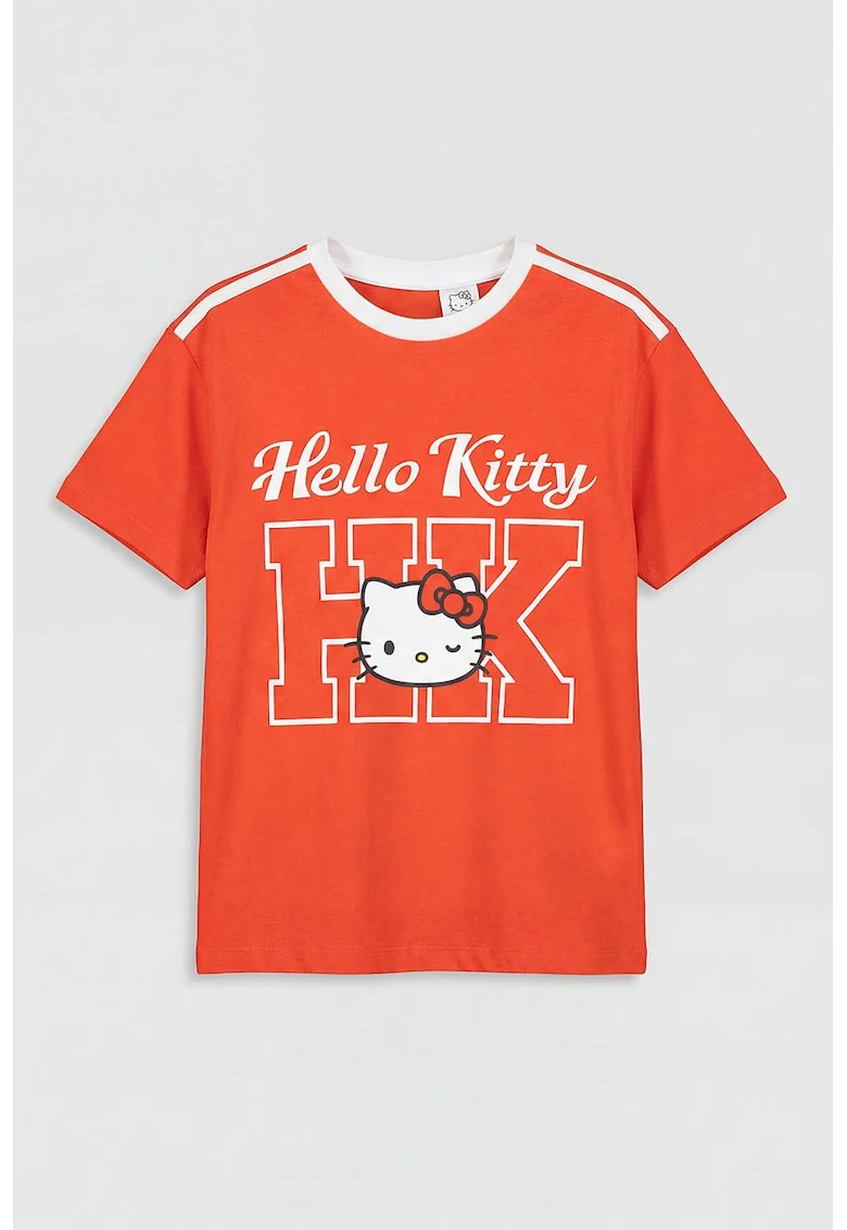 Tricou din bumbac cu tematica Hello Kitty, Alb optic/Rosu vermillion