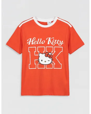 Tricou din bumbac cu tematica Hello Kitty, Alb optic/Rosu vermillion