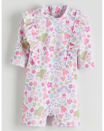Costum de baie cu model grafic, Multicolor