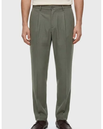 Pantaloni regular fit din amestec de in cu pliuri, Kaki