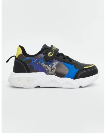 Pantofi sport cu sireturi elastice si imprimeu Batman, Negru/Galben/Albastru