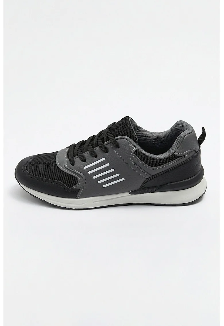 Pantofi sport cu segmente din piele ecologica, Negru/Gri inchis