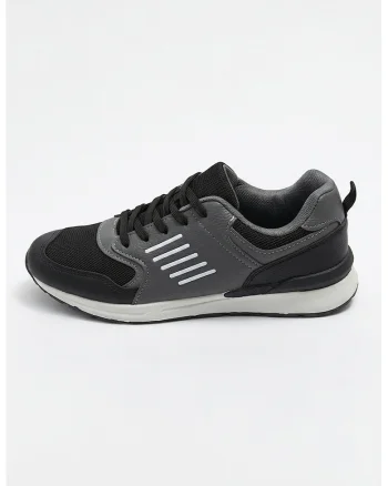 Pantofi sport cu segmente din piele ecologica, Negru/Gri inchis