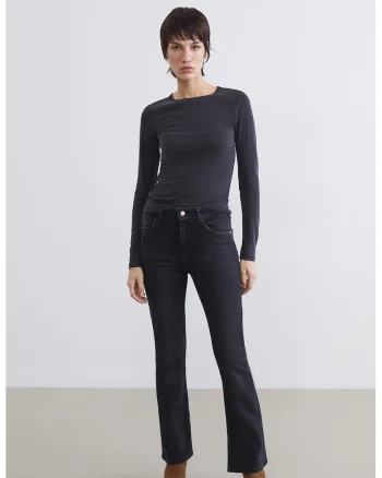 Blugi cu croiala bootcut si talie inalta, Negru antracit
