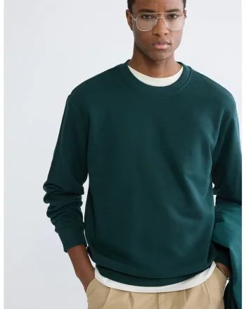 Bluza de trening lejera cu decolteu la baza gatului, Verde inchis
