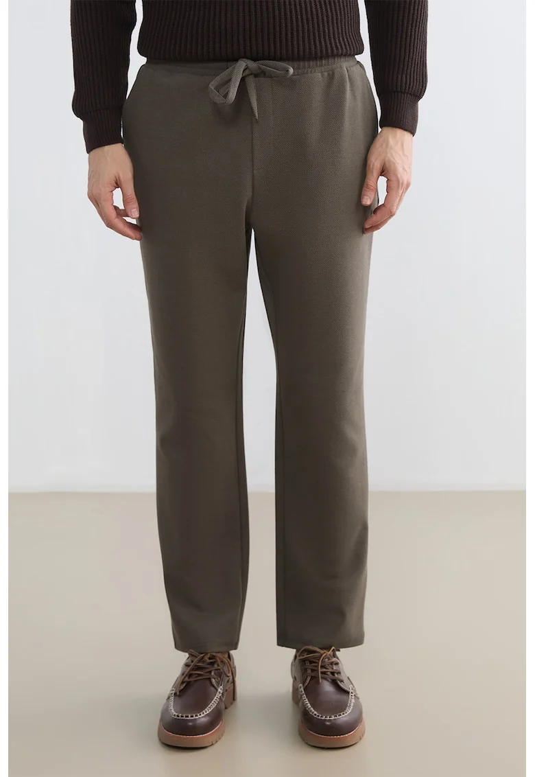 Pantaloni din amestec de bumbac cu talie medie, Kaki