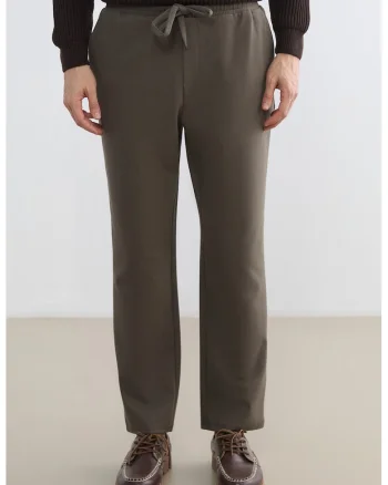 Pantaloni din amestec de bumbac cu talie medie, Kaki