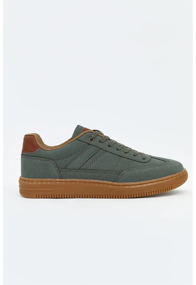 Pantofi sport din piele intoarsa sintetica cu model uni, Verde feriga