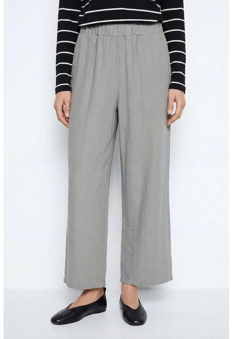 Pantaloni crop cu croiala ampla si talie elastica, Gri deschis