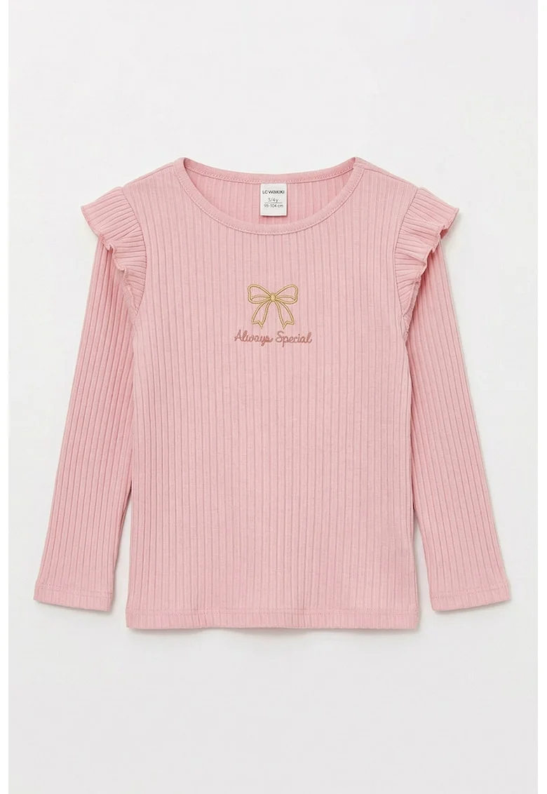 Bluza striata cu garnituri cu volane, Roz